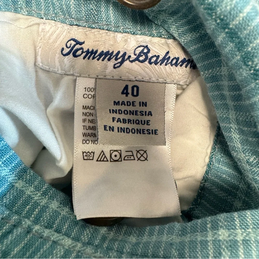 Tommy Bahama 100% Linen‎ Reversible Shorts Blue Stipe, Pink & Green Tropical 40